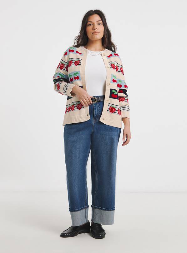 SIMPLY BE Fruit Fair Isle Crew Neck Cardigan 20-22